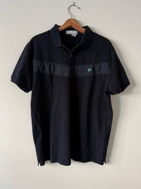 Lyle & Scott Black Polo with Contrast Chest Stripe and Green Logo
